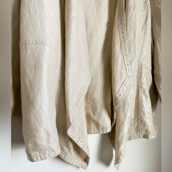 CHICO’S 100% LINEN Metallic Gold Drape Open Cardigan Jacket Blazer Formal Casual - Picture 4 of 11